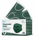 Wecare Disposable Face Mask, 3-Ply with Ear Loop 50 Individually Wrapped, Hunter Green, 50PK WMN100059